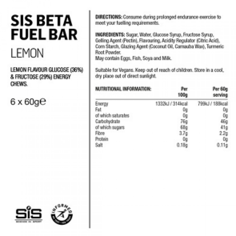 SCIENCEINSPORT SIS Beta Fuel Chew Bar Lemon Energy 60g Sykkelopplevelser AS 3