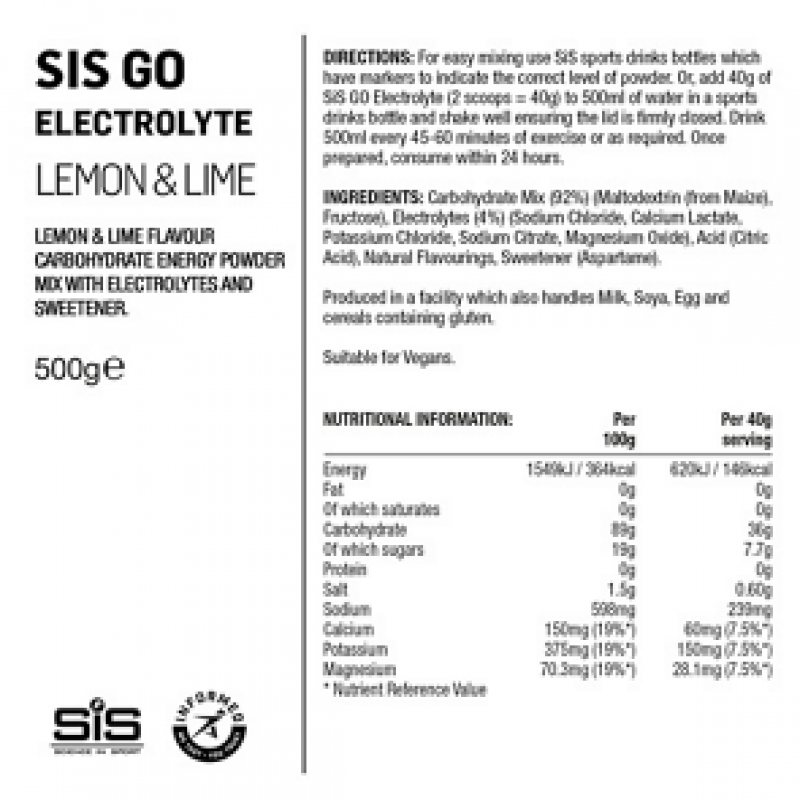 SIS Go Energy + Electrolyte Sitron & Lime 500g Sykkelopplevelser AS 2