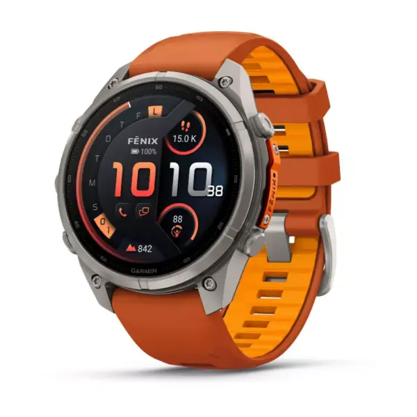 GARMIN fenix® 9 Pro – inReach®, 47mm Titan med høstoransje/oransje silikonrem levering fra 27.9